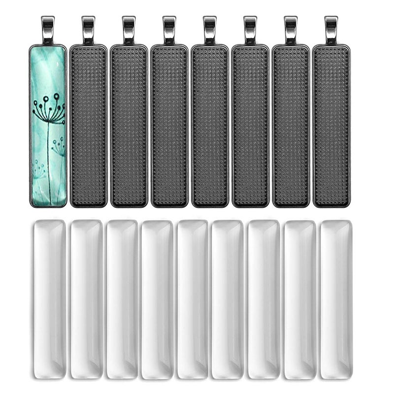 DROLE 60Pcs Pendants for Jewelry Making Kit-30Pcs Rectangle Cabochons Settings and 30Pcs Transparent Glass Dome Tiles Cabochons Small Pendant Tray for Jewelry Making Gun Black - Image 1